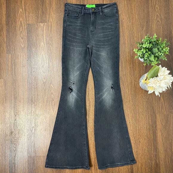 Free People x Sandrine Rose Black Distressed Super Flare Jeans Size 30 - Picture 1 of 10